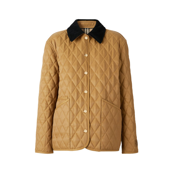 코듀로이 칼라 다이아몬드 퀼팅 재킷 카멜