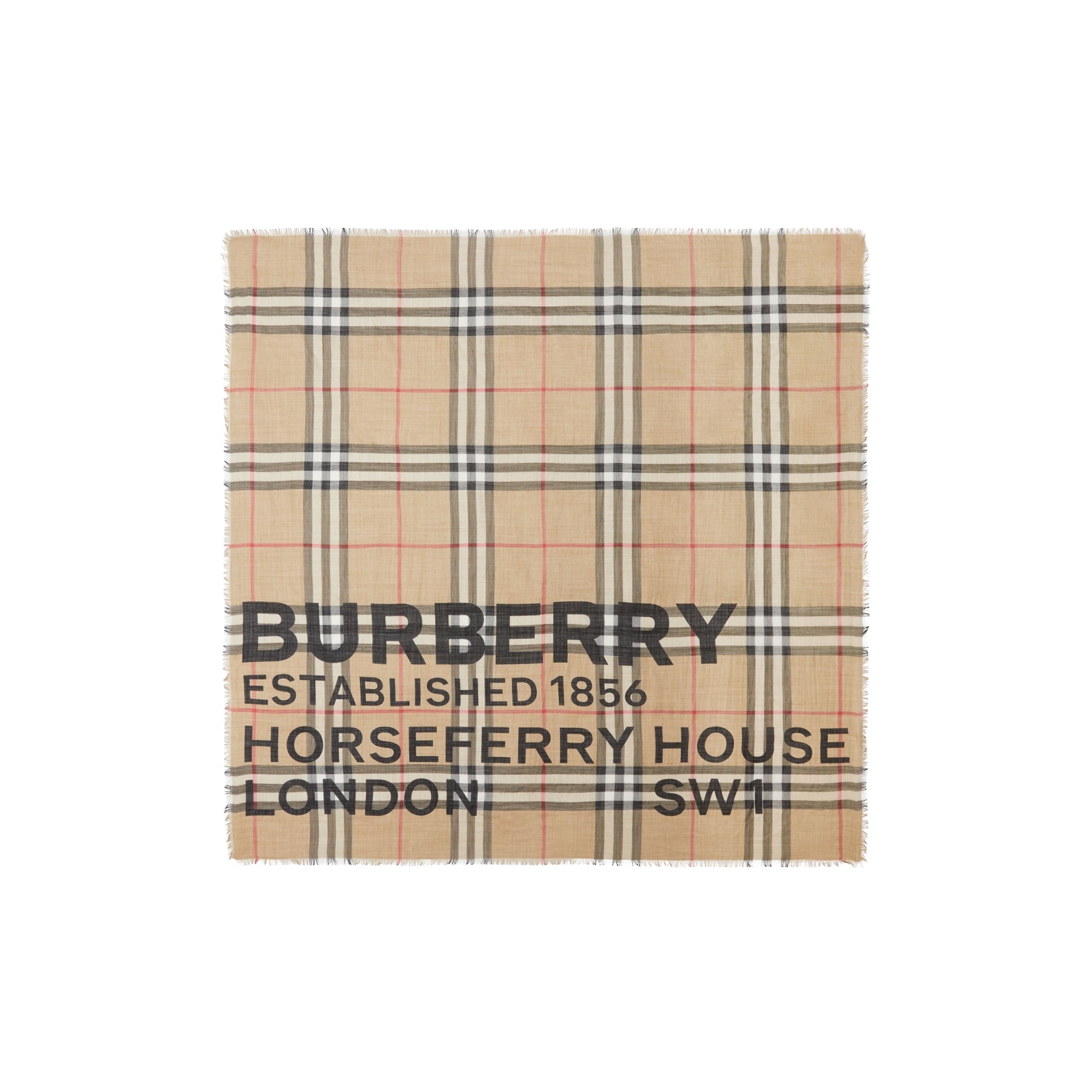 로고 체크 울 실크 스카프 아카이브 베이지