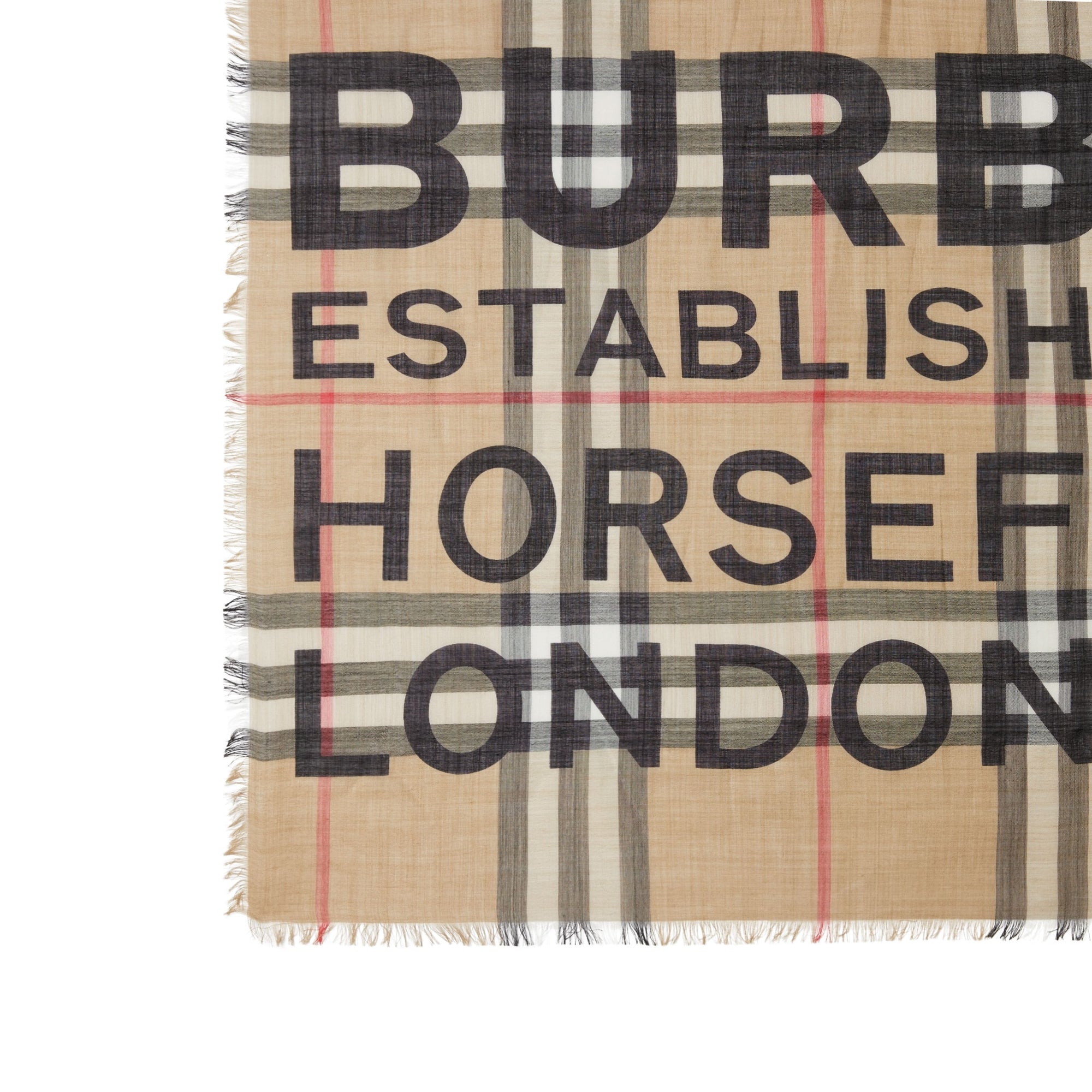 로고 체크 울 실크 스카프 아카이브 베이지