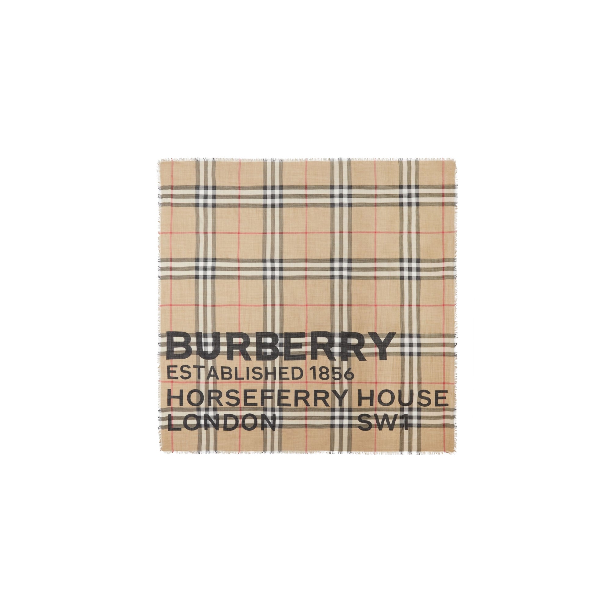 로고 체크 울 실크 스카프 아카이브 베이지