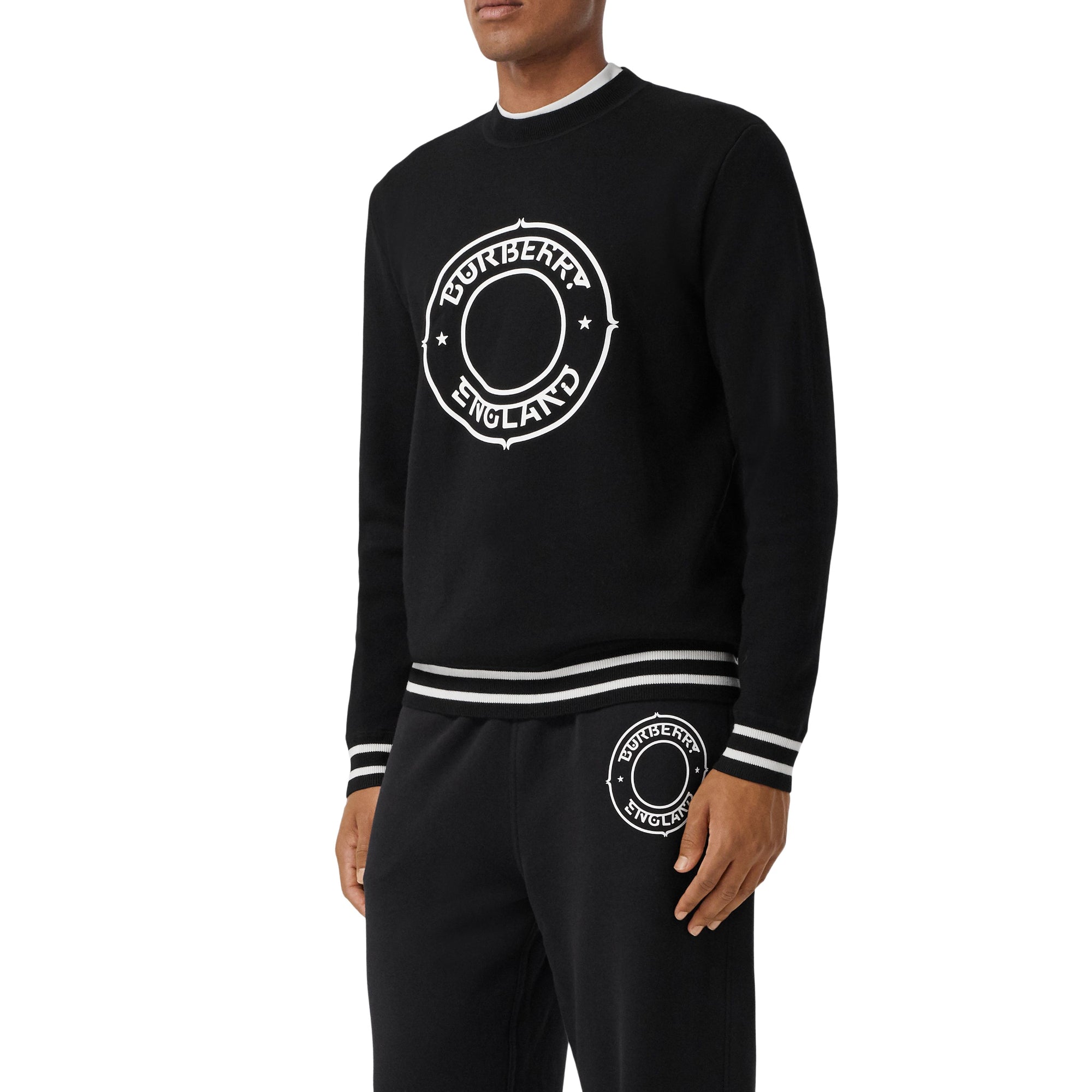 로고 그래픽 프린트 테크니컬 울 스웨터 블랙