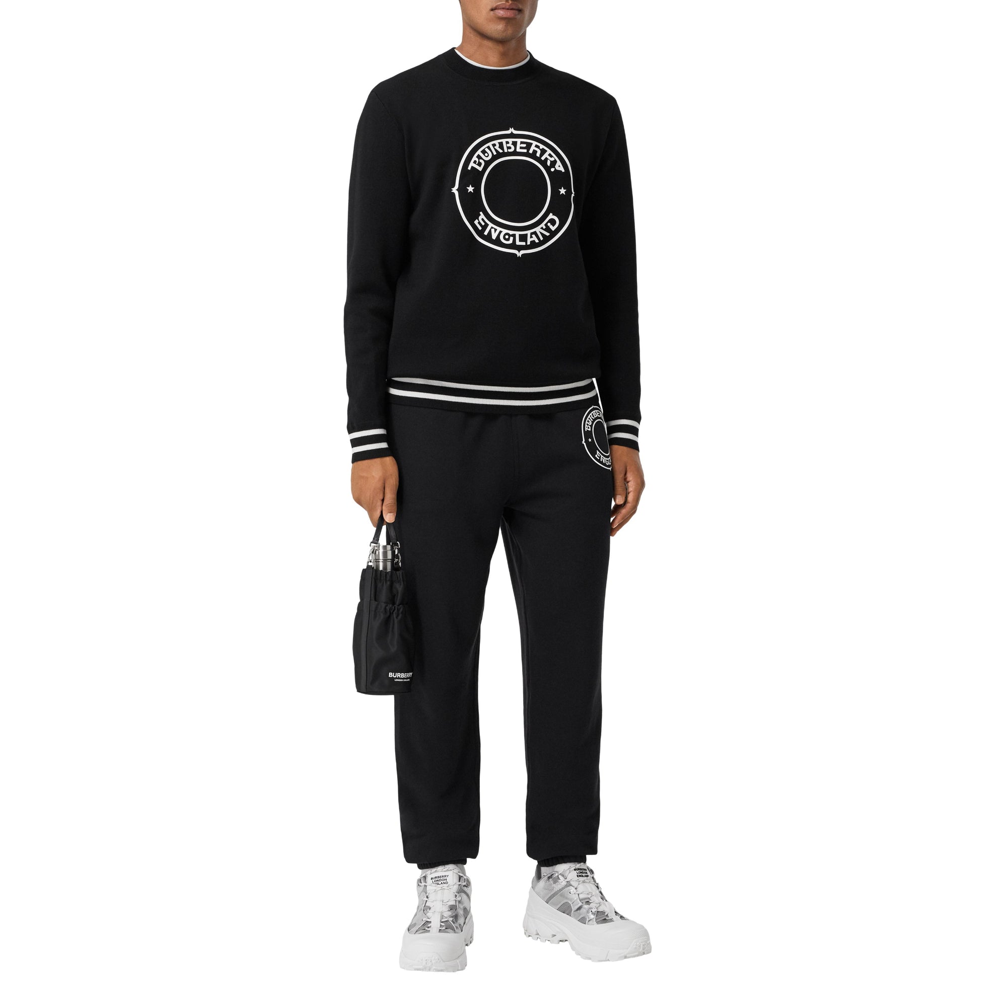 로고 그래픽 프린트 테크니컬 울 스웨터 블랙