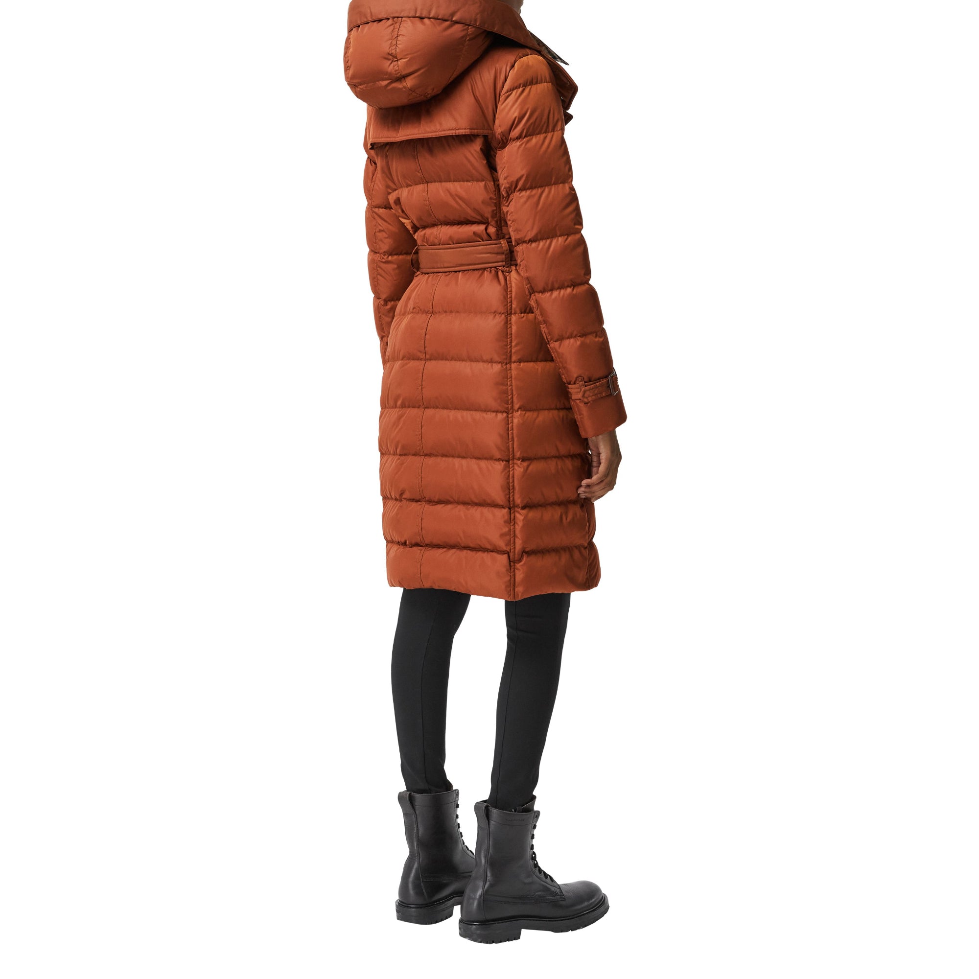 로고 아플리케 디태처블 후드 퍼퍼 코트 웜 브라운