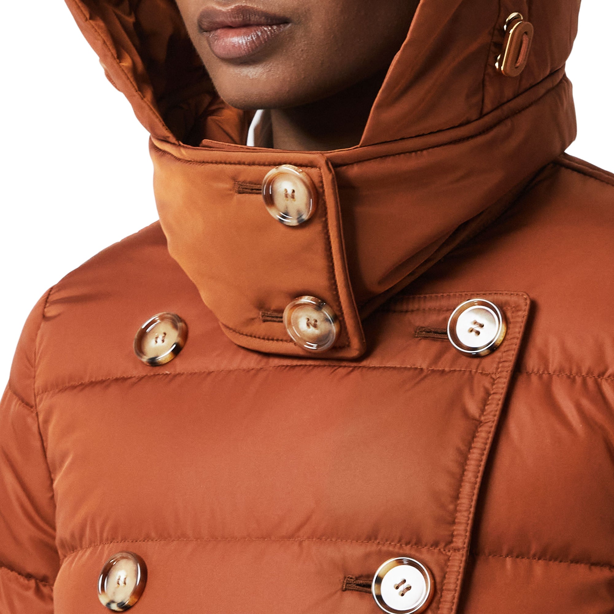 로고 아플리케 디태처블 후드 퍼퍼 코트 웜 브라운