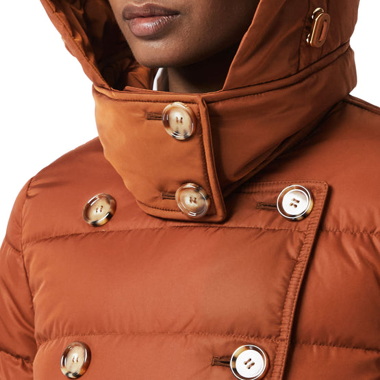 로고 아플리케 디태처블 후드 퍼퍼 코트 웜 브라운