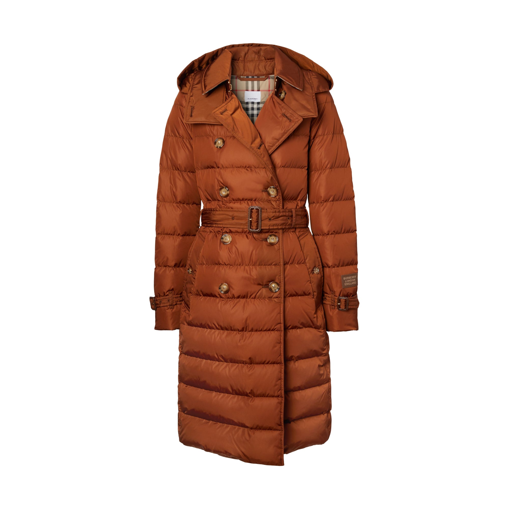 로고 아플리케 디태처블 후드 퍼퍼 코트 웜 브라운