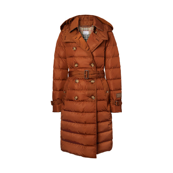 로고 아플리케 디태처블 후드 퍼퍼 코트 웜 브라운