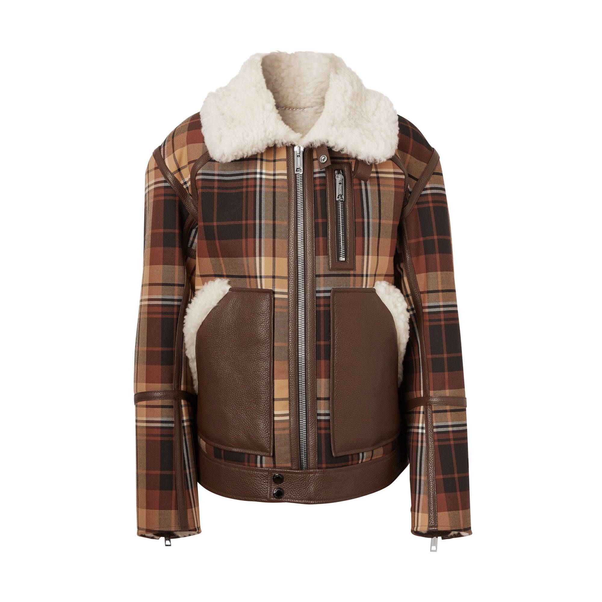 레더 트리밍 체크 울 시얼링 플라이트 재킷 오렌지/블랙 체크