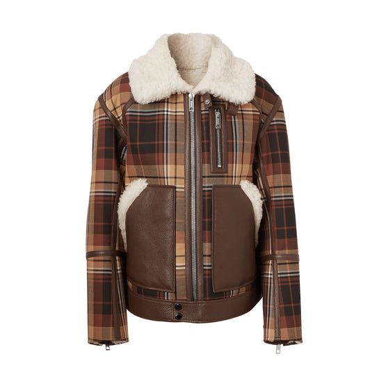 레더 트리밍 체크 울 시얼링 플라이트 재킷 오렌지/블랙 체크