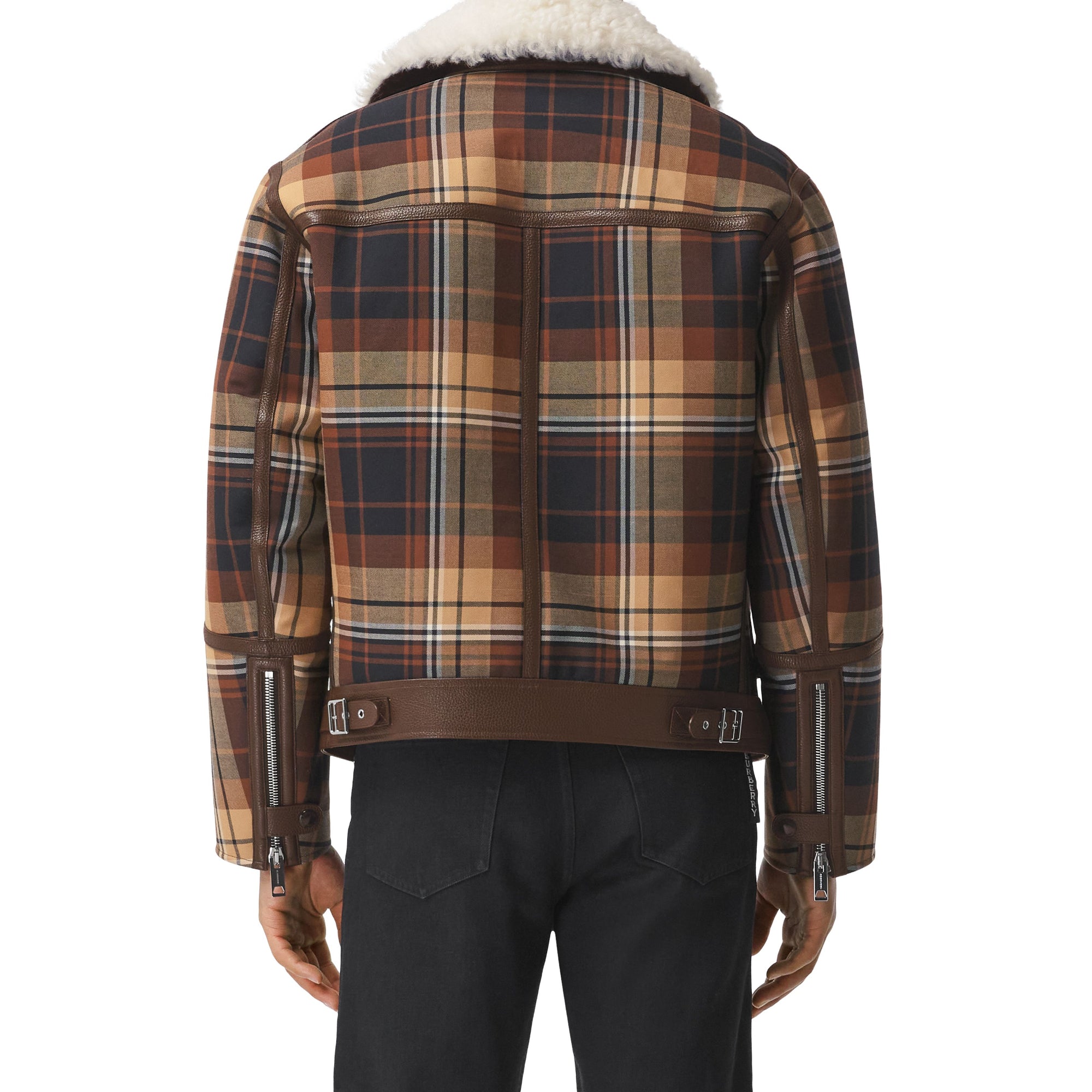 레더 트리밍 체크 울 시얼링 플라이트 재킷 오렌지/블랙 체크