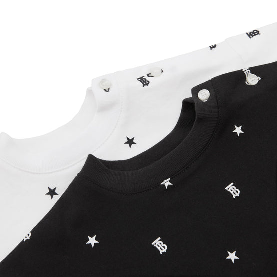 스타 모노그램 모티프 2 피스 베이비 선물 세트 블랙/화이트