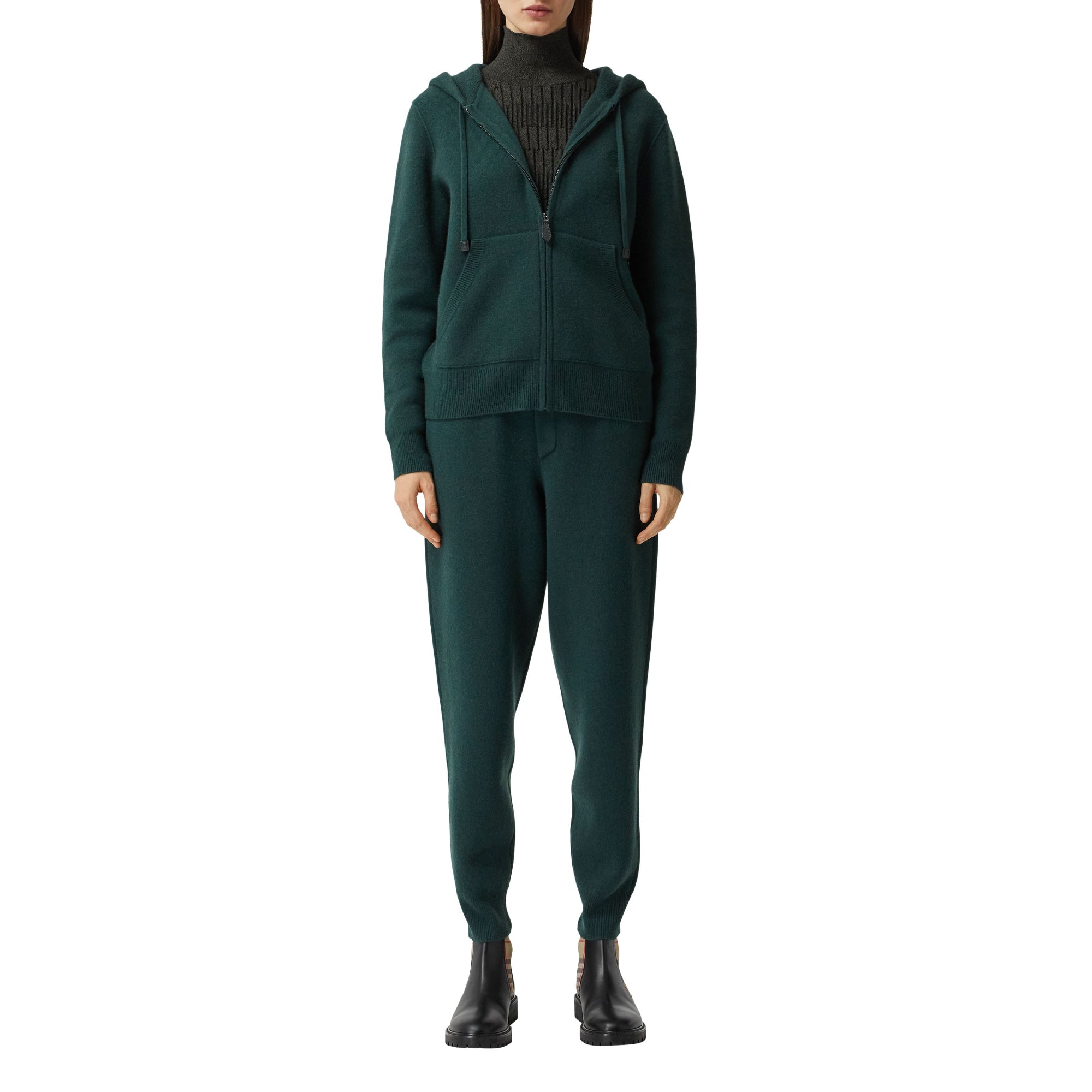 모노그램 모티프 캐시미어 블렌드 후드 톱 보틀 그린