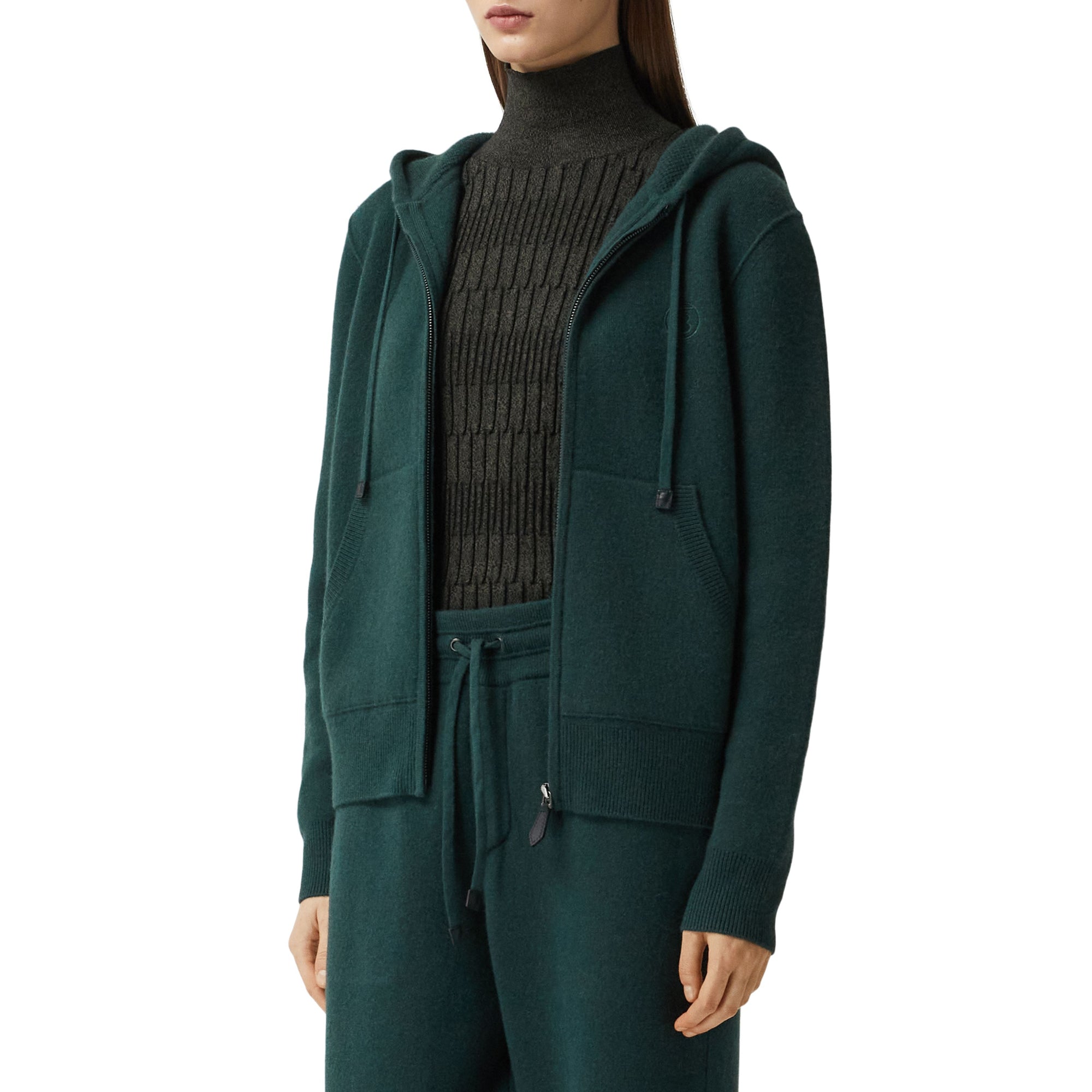 모노그램 모티프 캐시미어 블렌드 후드 톱 보틀 그린