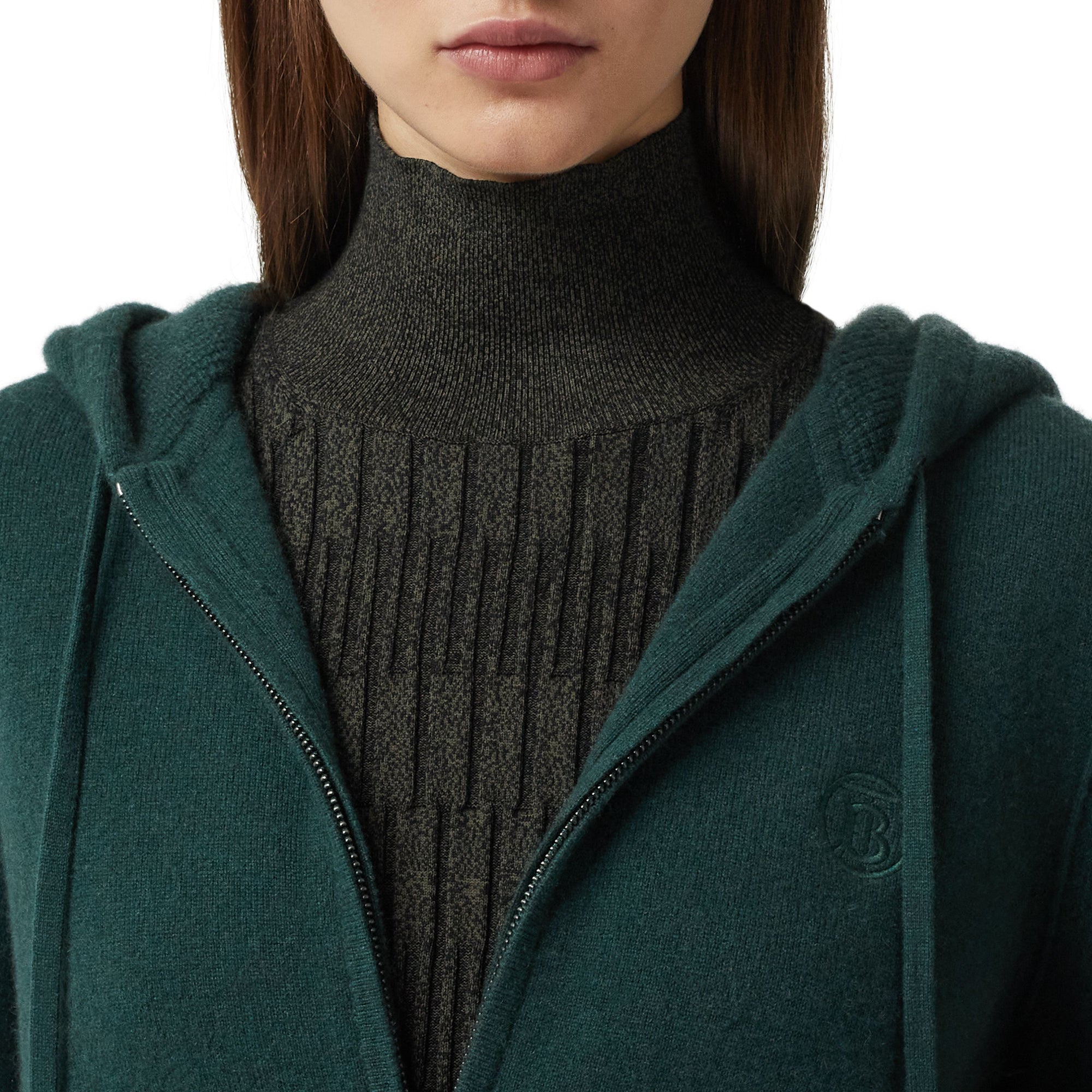 모노그램 모티프 캐시미어 블렌드 후드 톱 보틀 그린