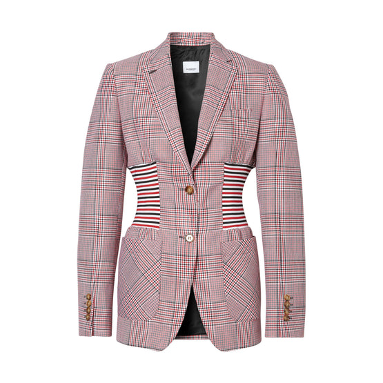 니트 패널 하운즈투스 체크 울 재킷 브라이트 레드