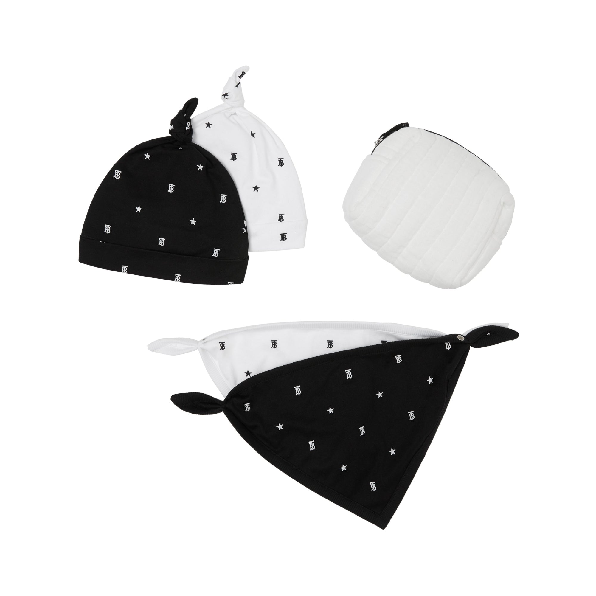 스타 모노그램 모티프 4피스 베이비 선물 세트 블랙/화이트