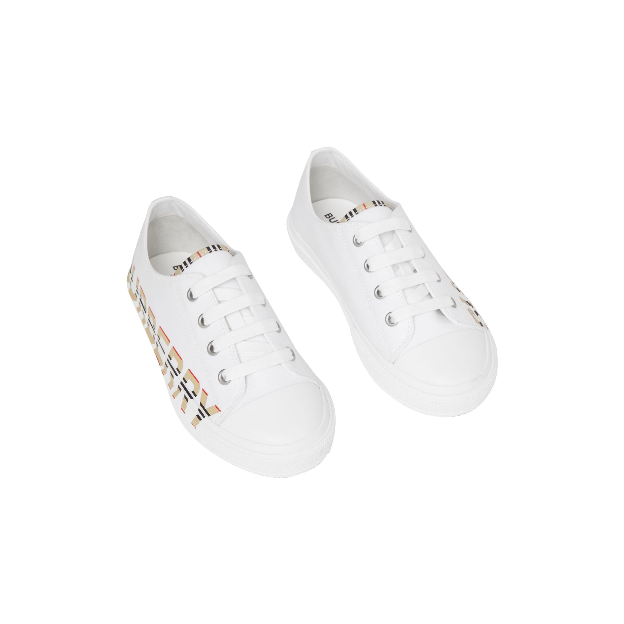 아이콘 스트라이프 로고 프린트 코튼 개버딘 스니커즈 옵틱 화이트