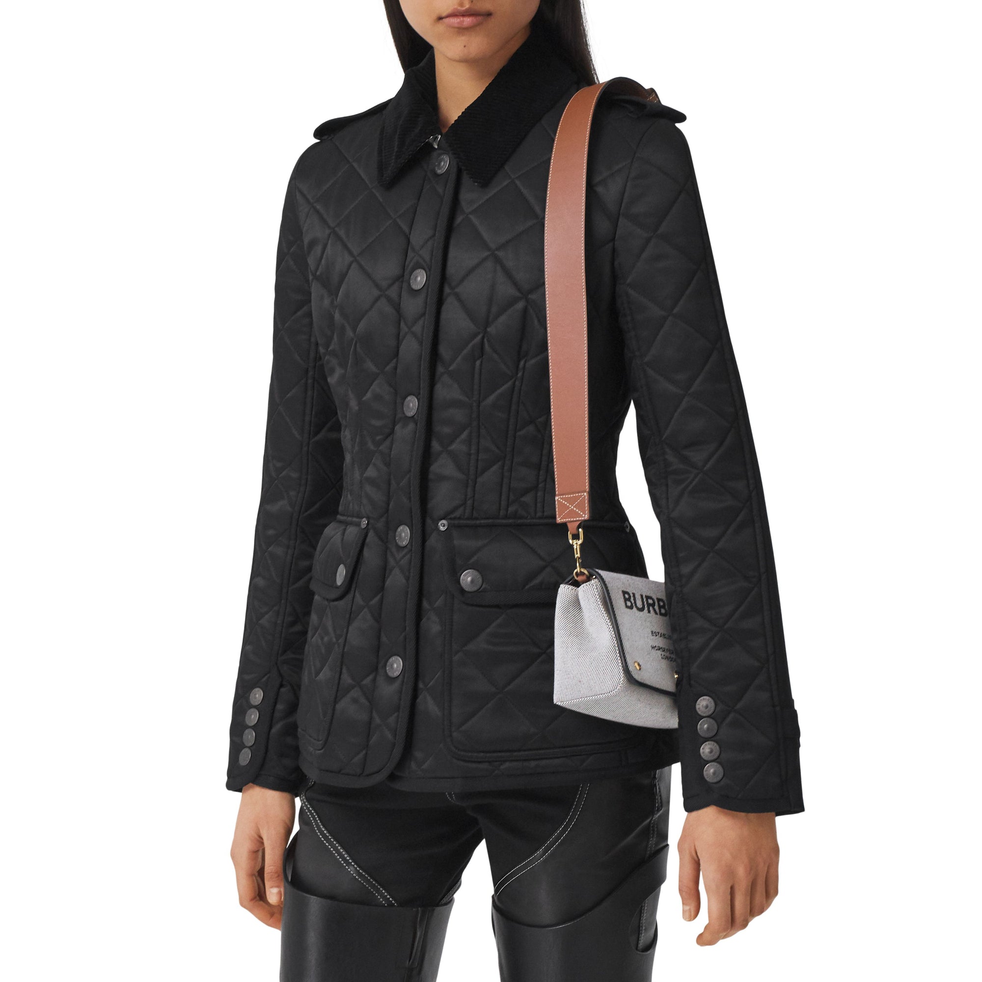 호스페리 프린트 코튼 캔버스 스몰 크로스바디 백 블랙/탠