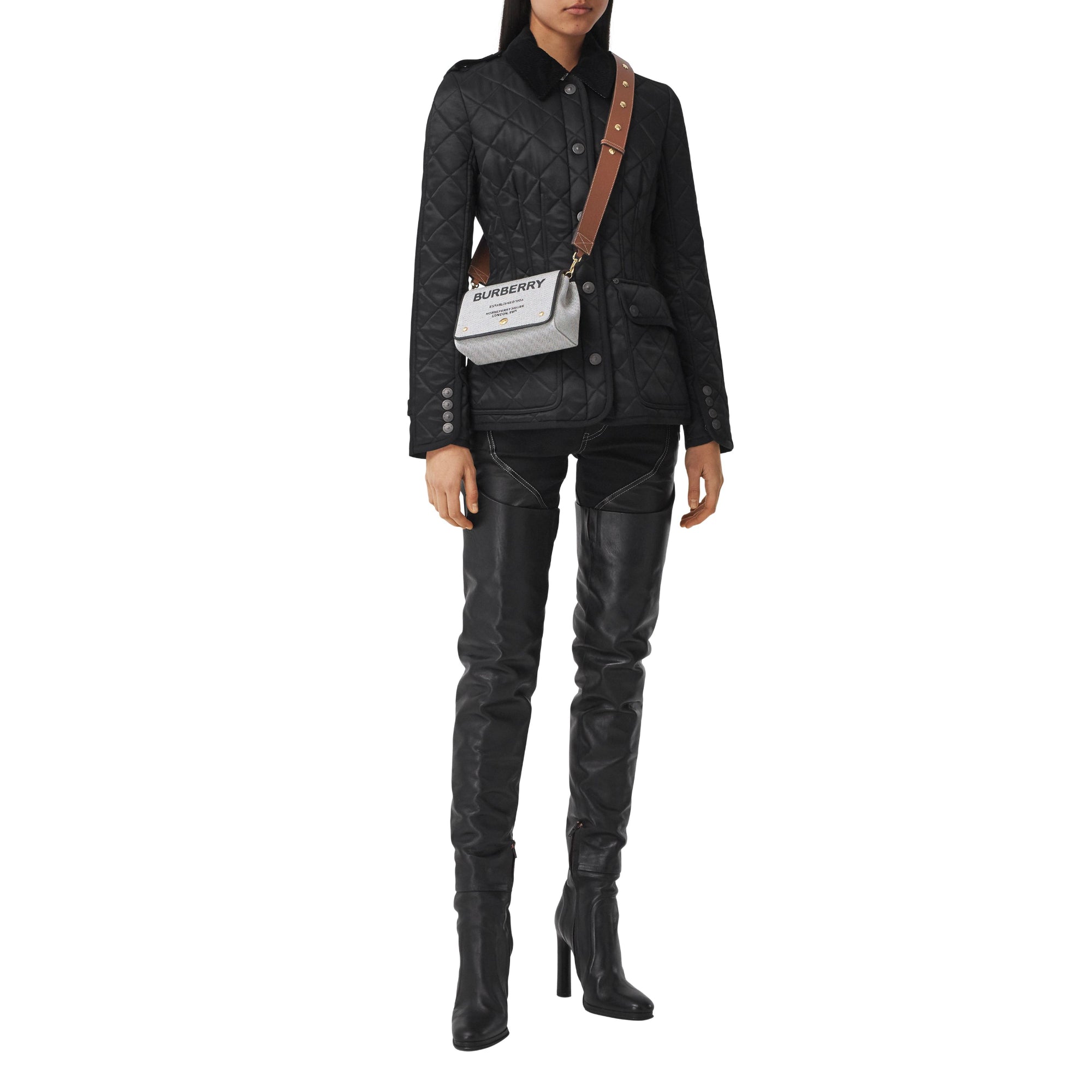 호스페리 프린트 코튼 캔버스 스몰 크로스바디 백 블랙/탠