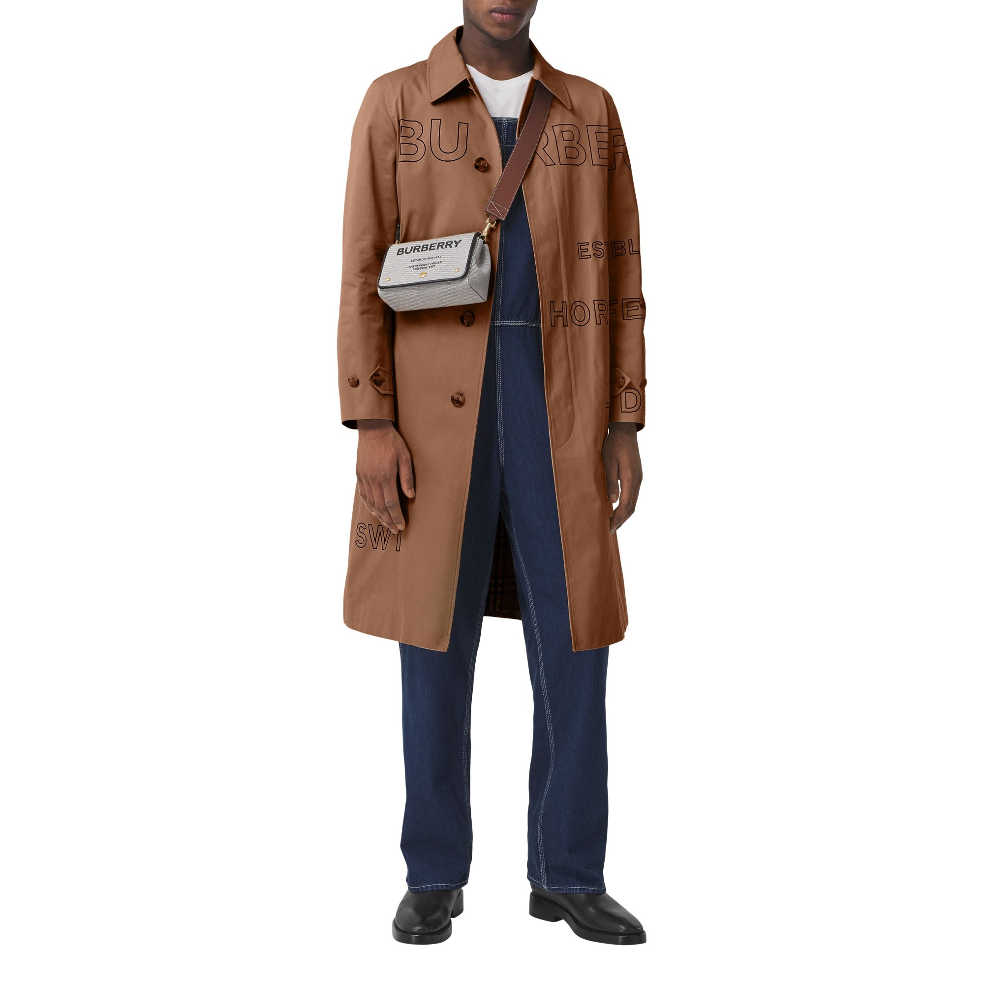 호스페리 프린트 코튼 캔버스 스몰 크로스바디 백 블랙/탠