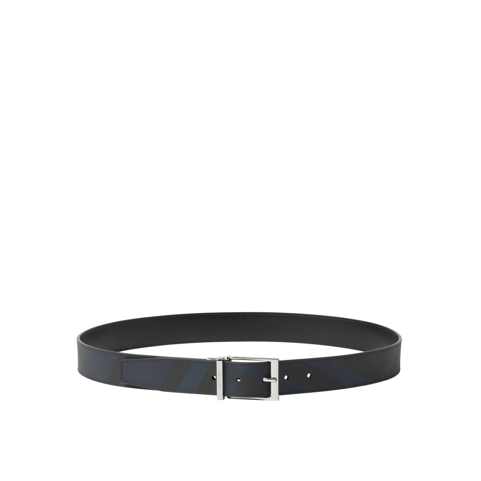 리버시블 런던 체크 레더 벨트 네이비/블루