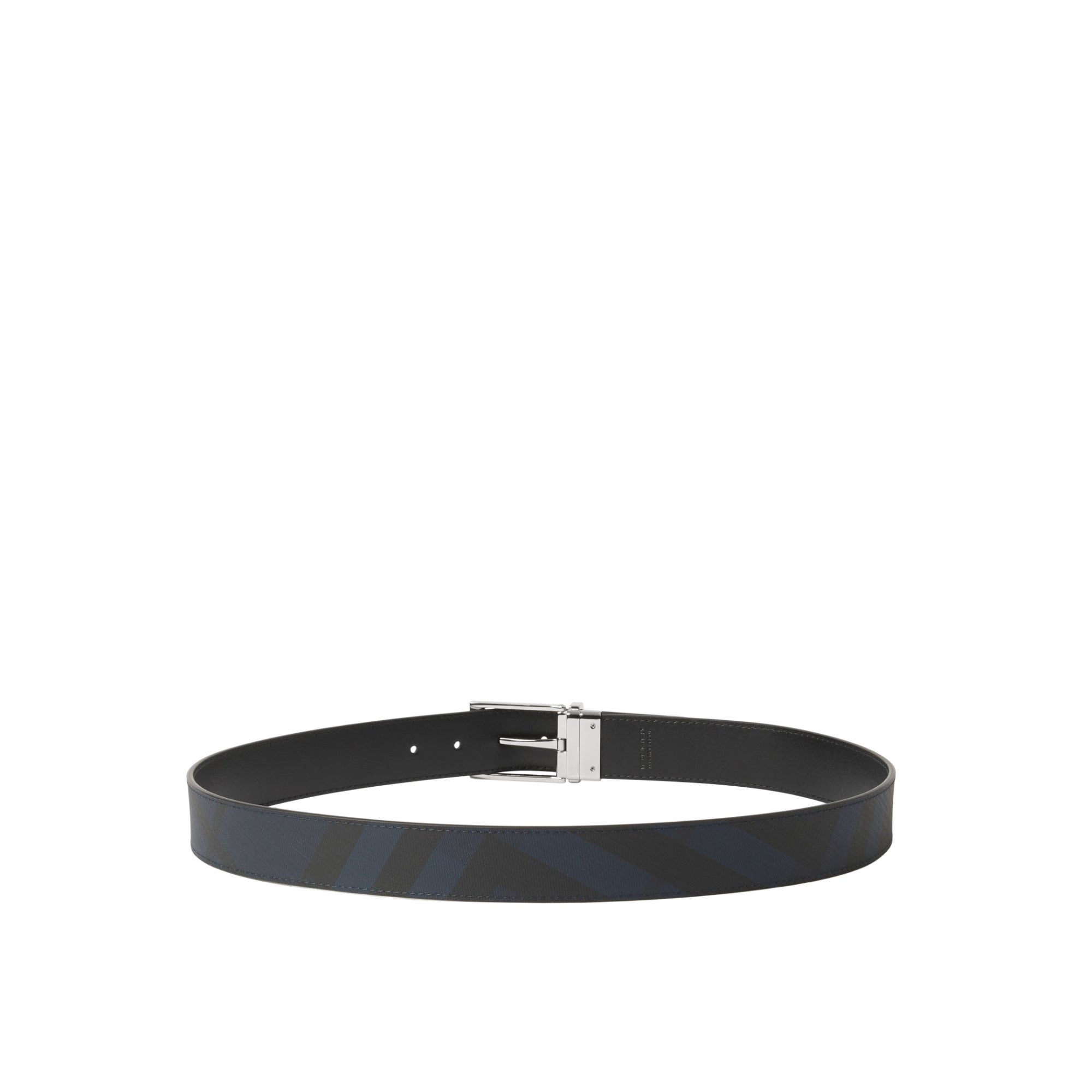 리버시블 런던 체크 레더 벨트 네이비/블루