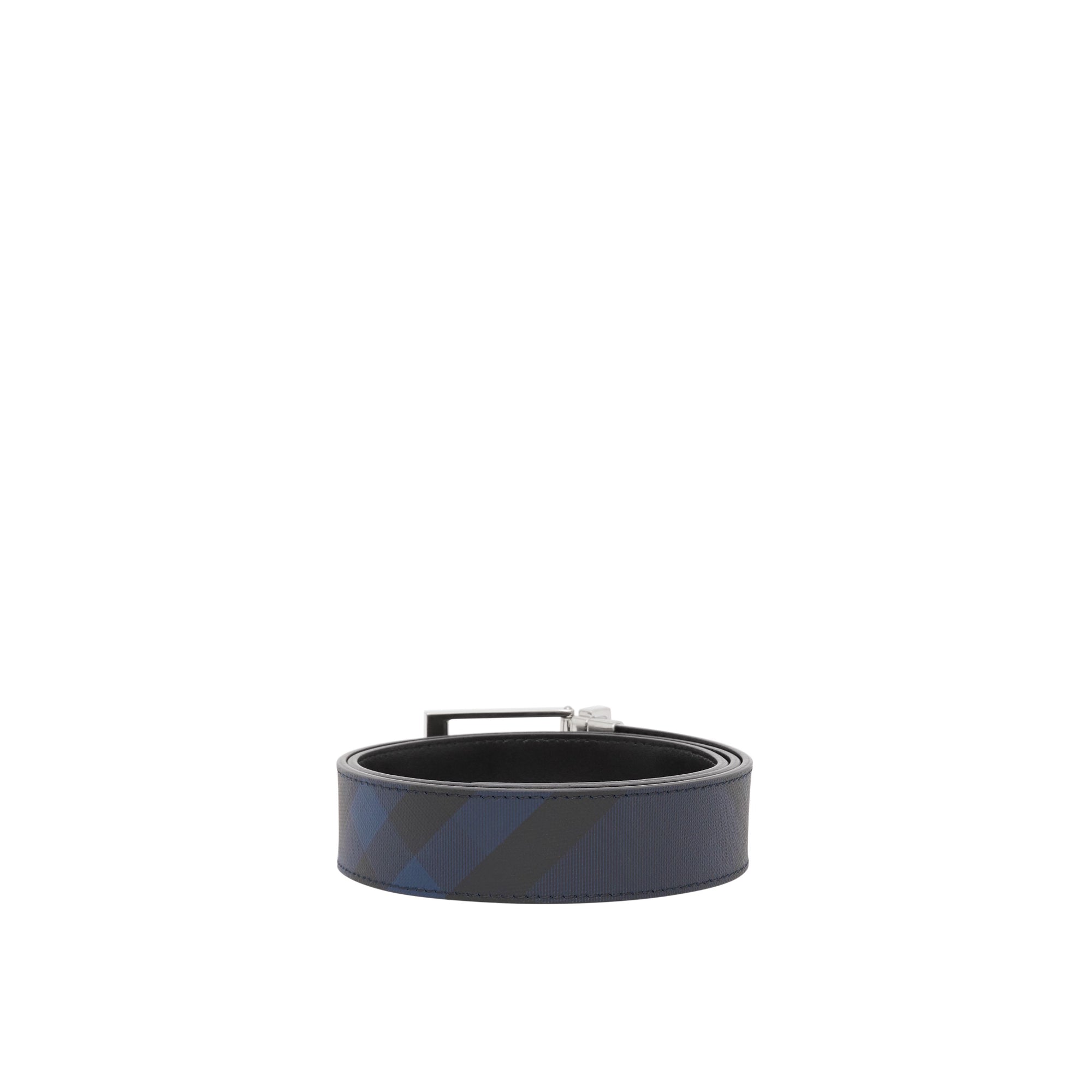 리버시블 런던 체크 레더 벨트 네이비/블루