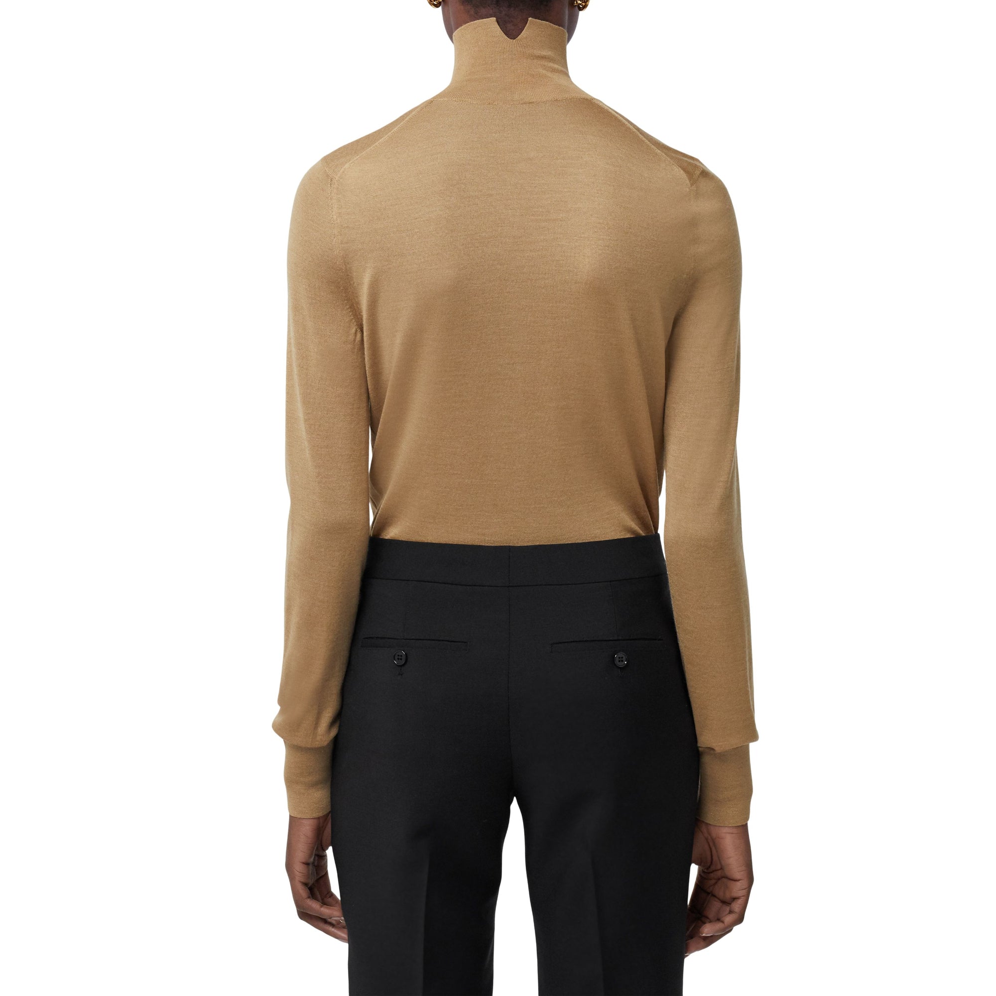 모노그램 모티프 울 실크 블렌드 퍼넬넥 스웨터 카멜