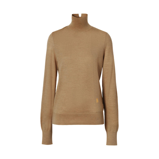 모노그램 모티프 울 실크 블렌드 퍼넬넥 스웨터 카멜