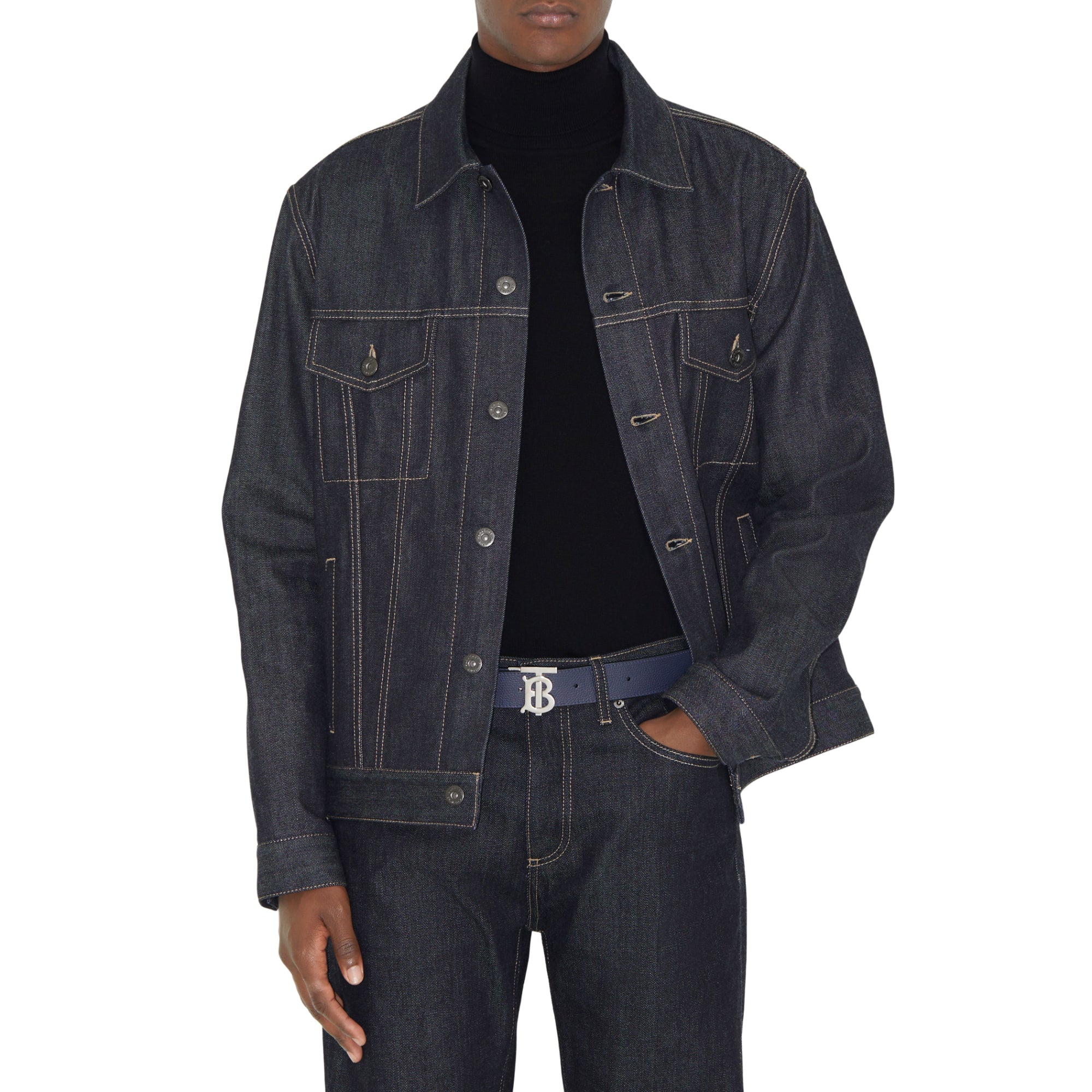 리버시블 레더 TB 벨트 네이비/블랙