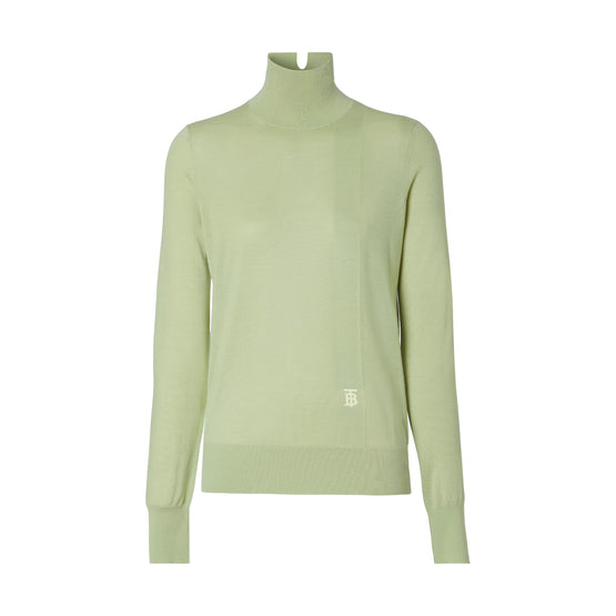 모노그램 모티프 울 실크 블렌드 터틀넥 스웨터 미스트 그린