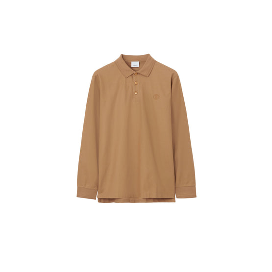롱 슬리브 모노그램 모티프 코튼 피케 폴로셔츠 카멜