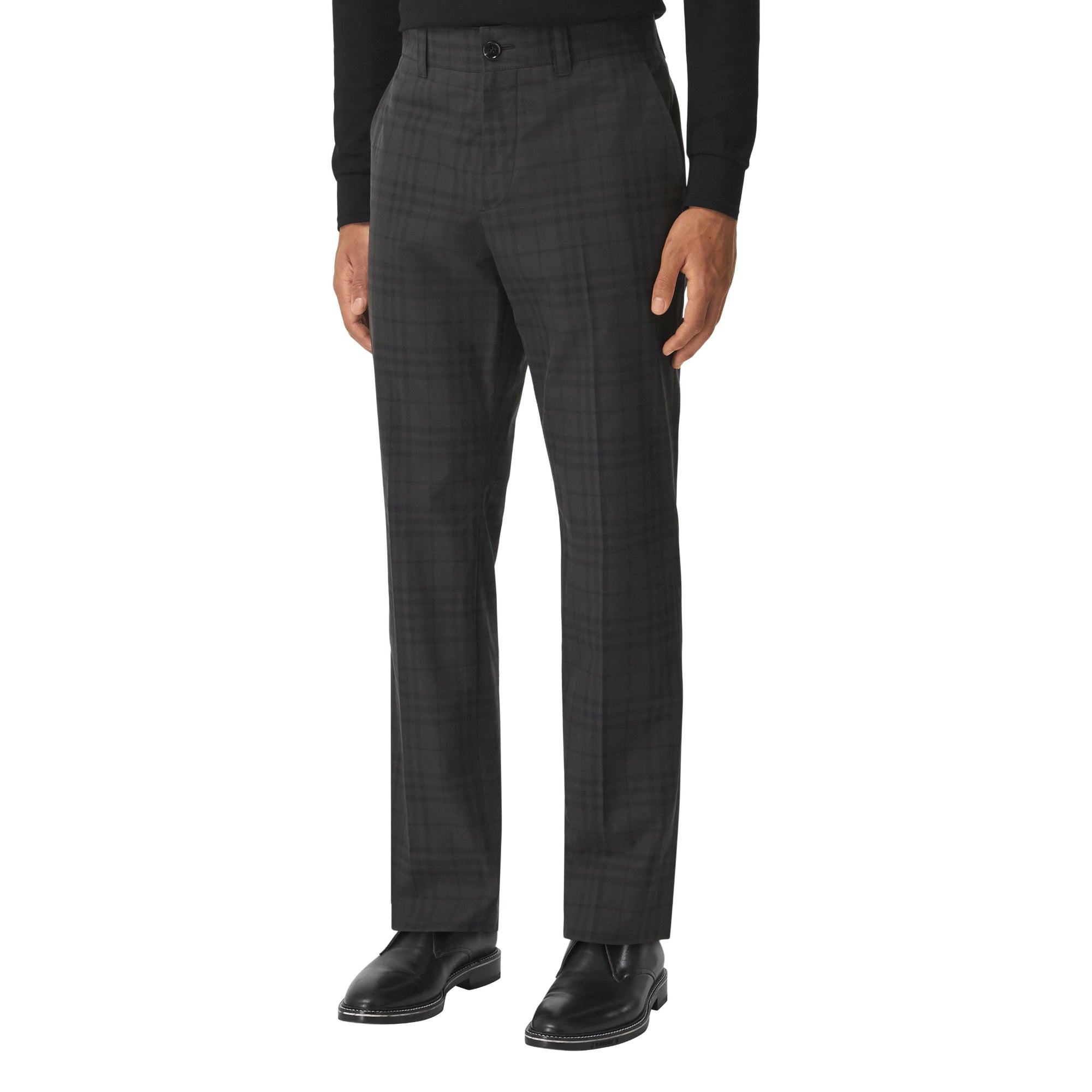 체크 코튼 크롭 테일러드 팬츠 차콜