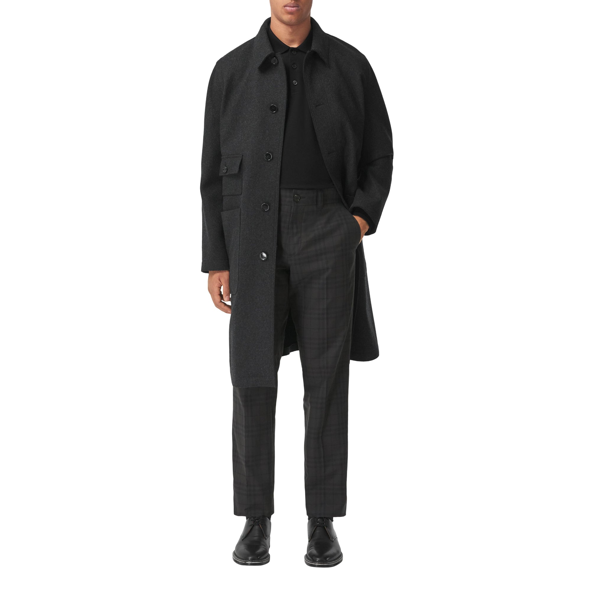 체크 코튼 크롭 테일러드 팬츠 차콜