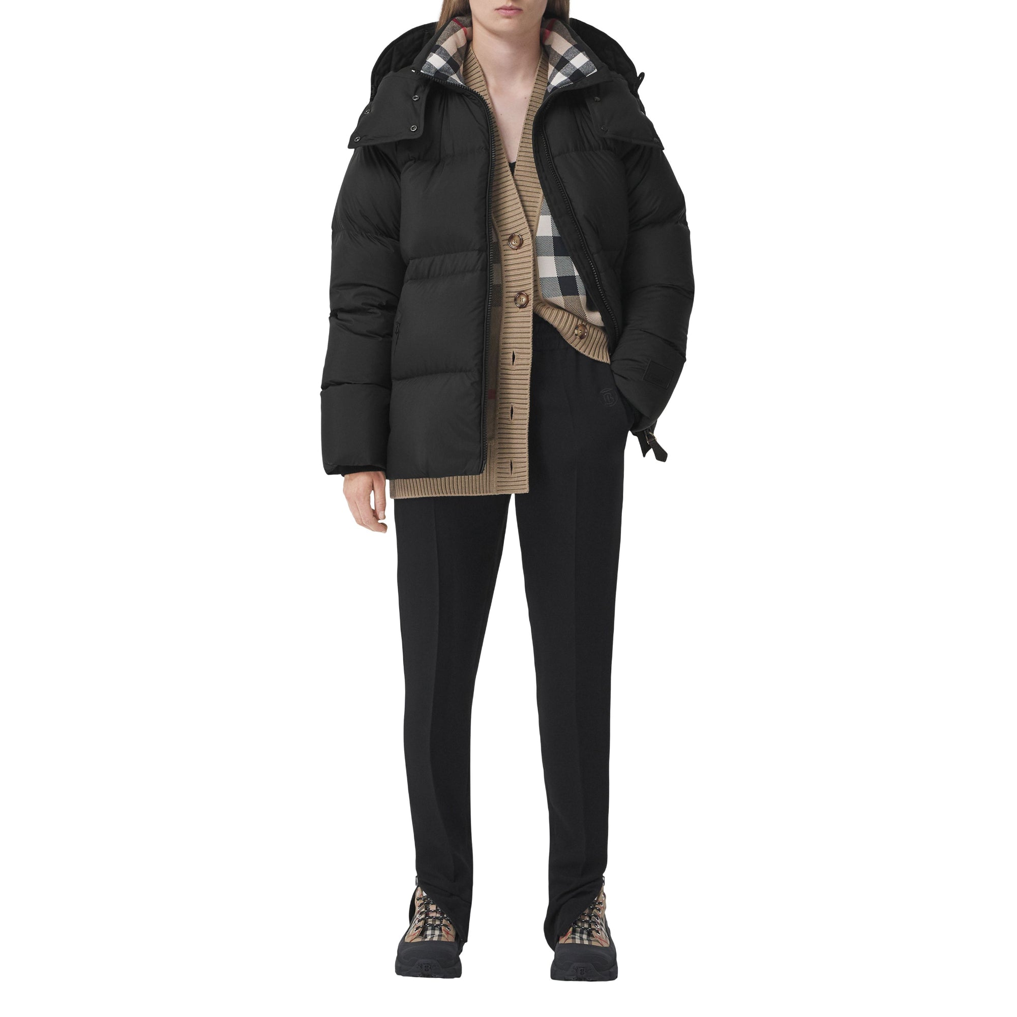 디태처블 후드 나일론 퍼퍼 재킷 블랙