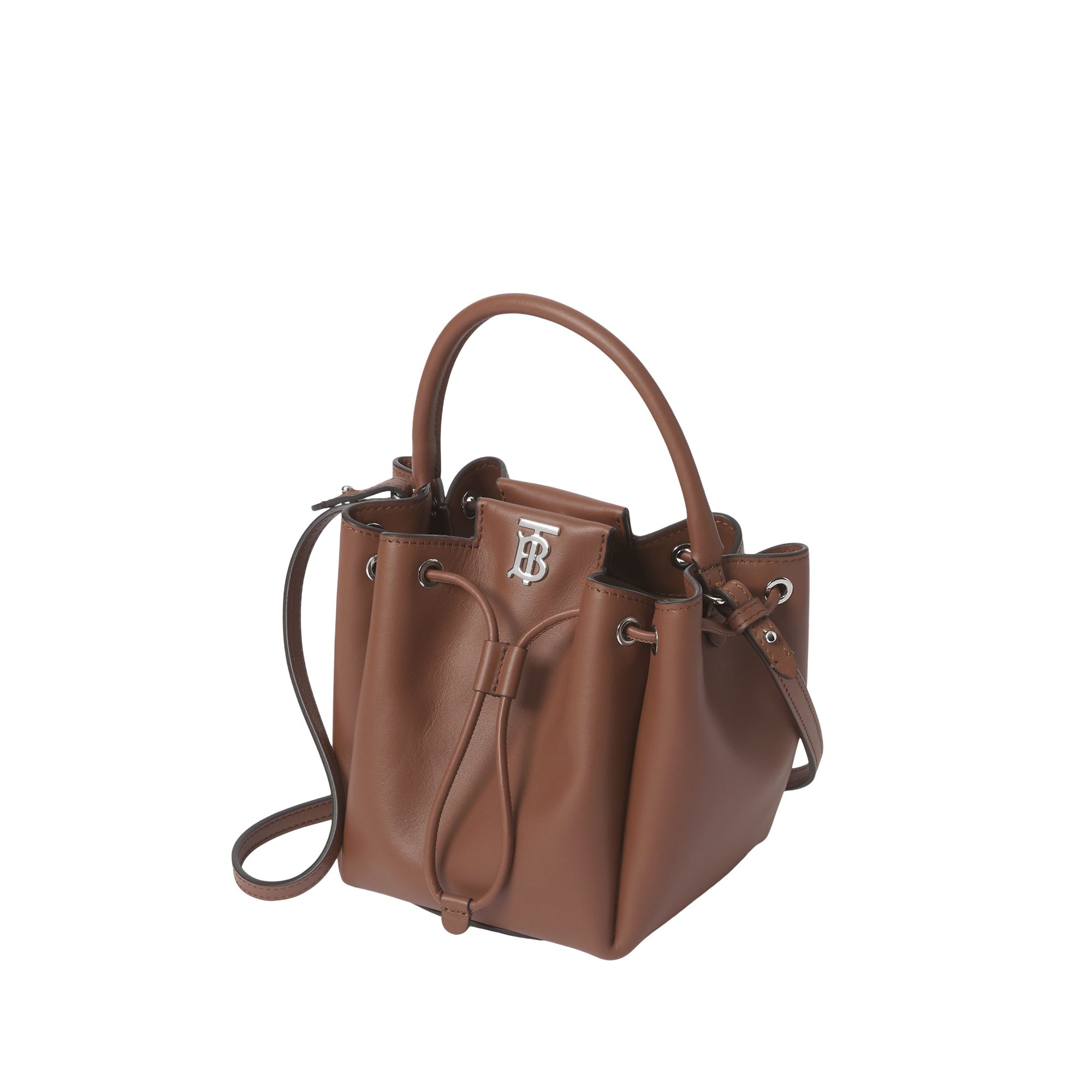 모노그램 모티프 레더 버킷 백 탠