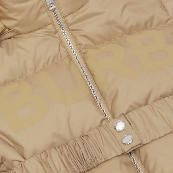 디태처블 후드 호스페리 프린트 퍼퍼 코트 소프트 폰