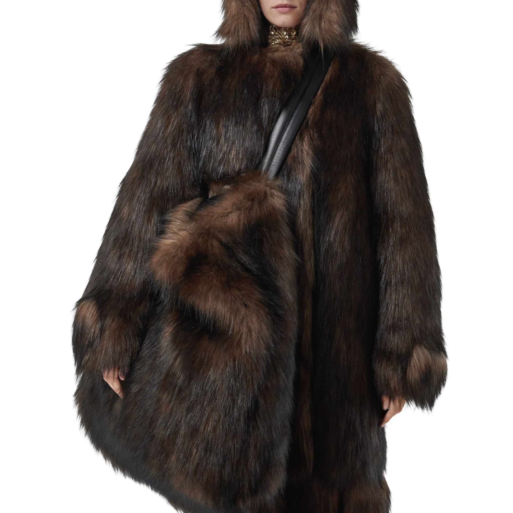 인조 퍼 라지 아스트라 백 다크 브라운