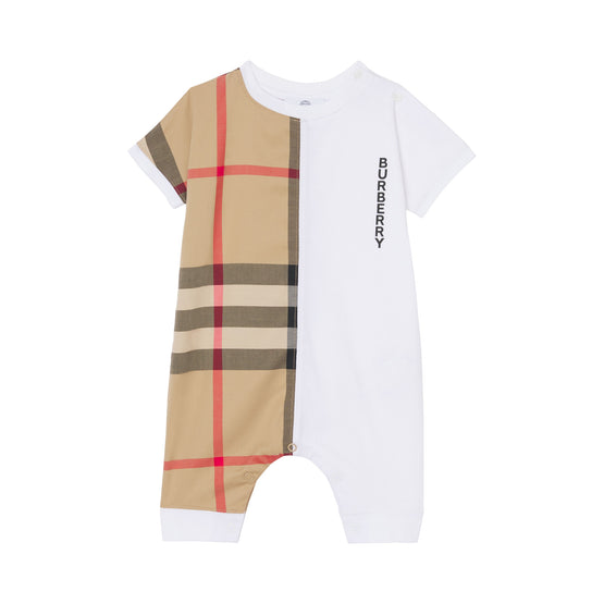 체크 패널 코튼 플레이수트 화이트