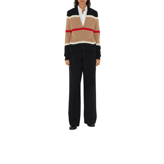 스트라이프 캐시미어 실크 카디건 카멜