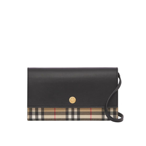 디태처블 스트랩 체크 레더 지갑 아카이브 베이지/블랙