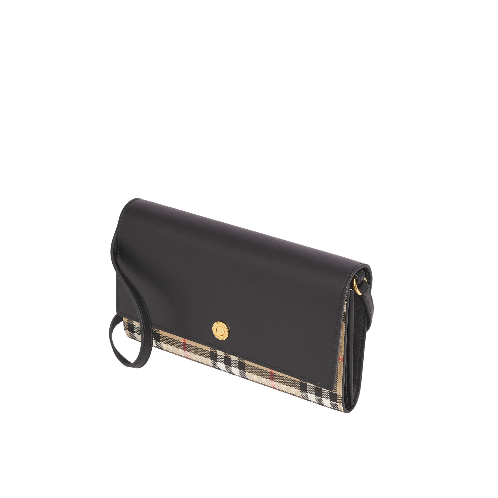 디태처블 스트랩 체크 레더 지갑 아카이브 베이지/블랙