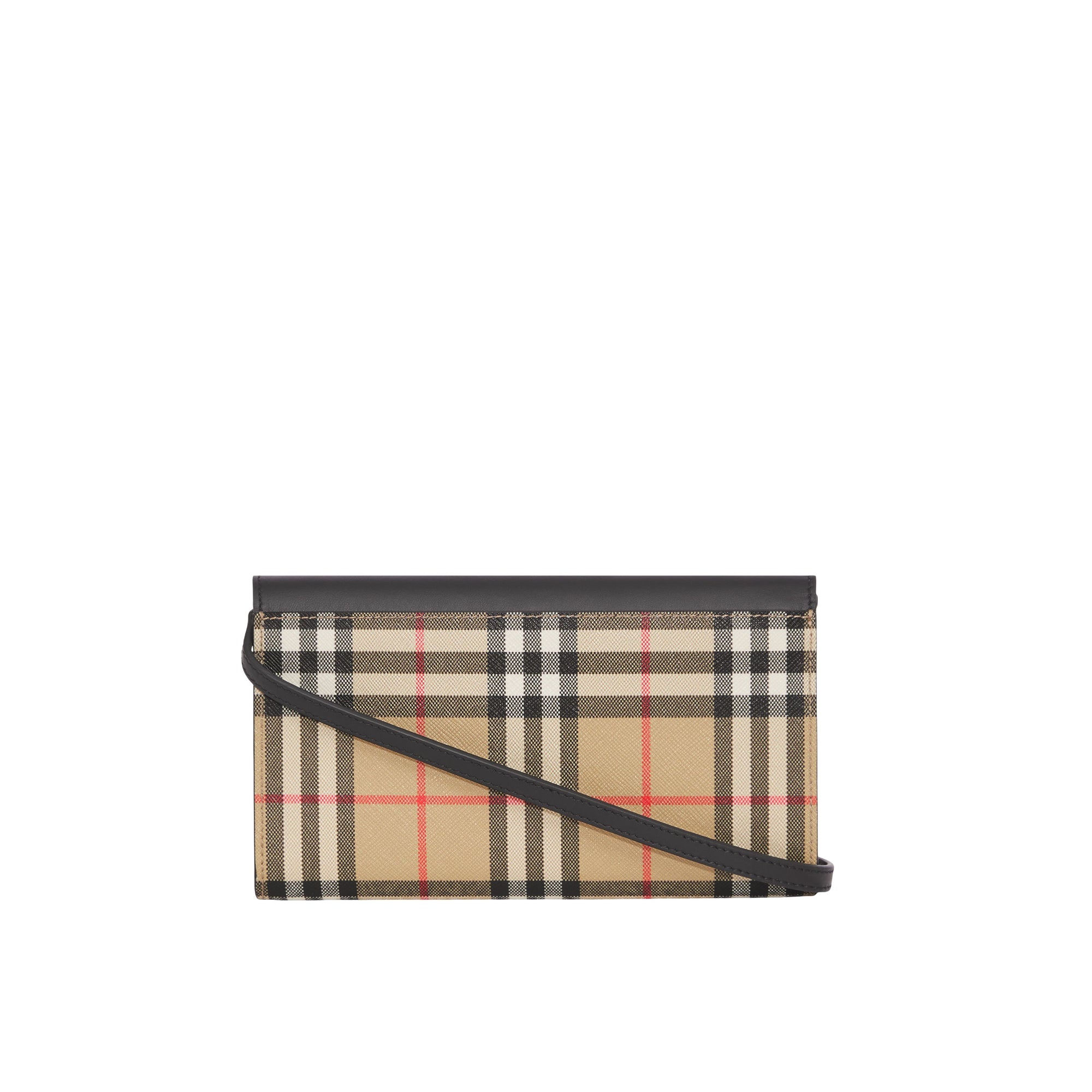 디태처블 스트랩 체크 레더 지갑 아카이브 베이지/블랙