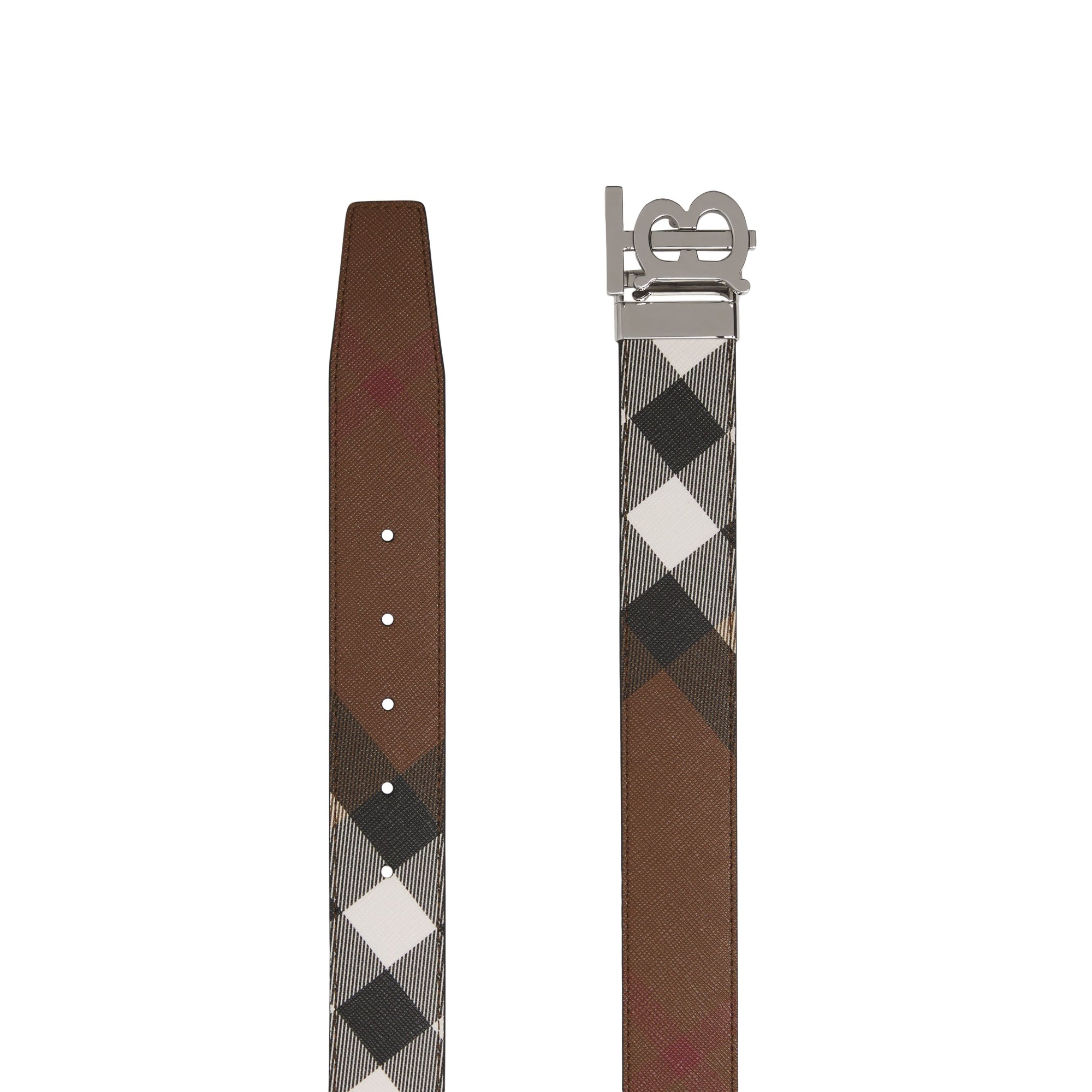 체크 레더 리버시블 TB 벨트 다크 버치 브라운