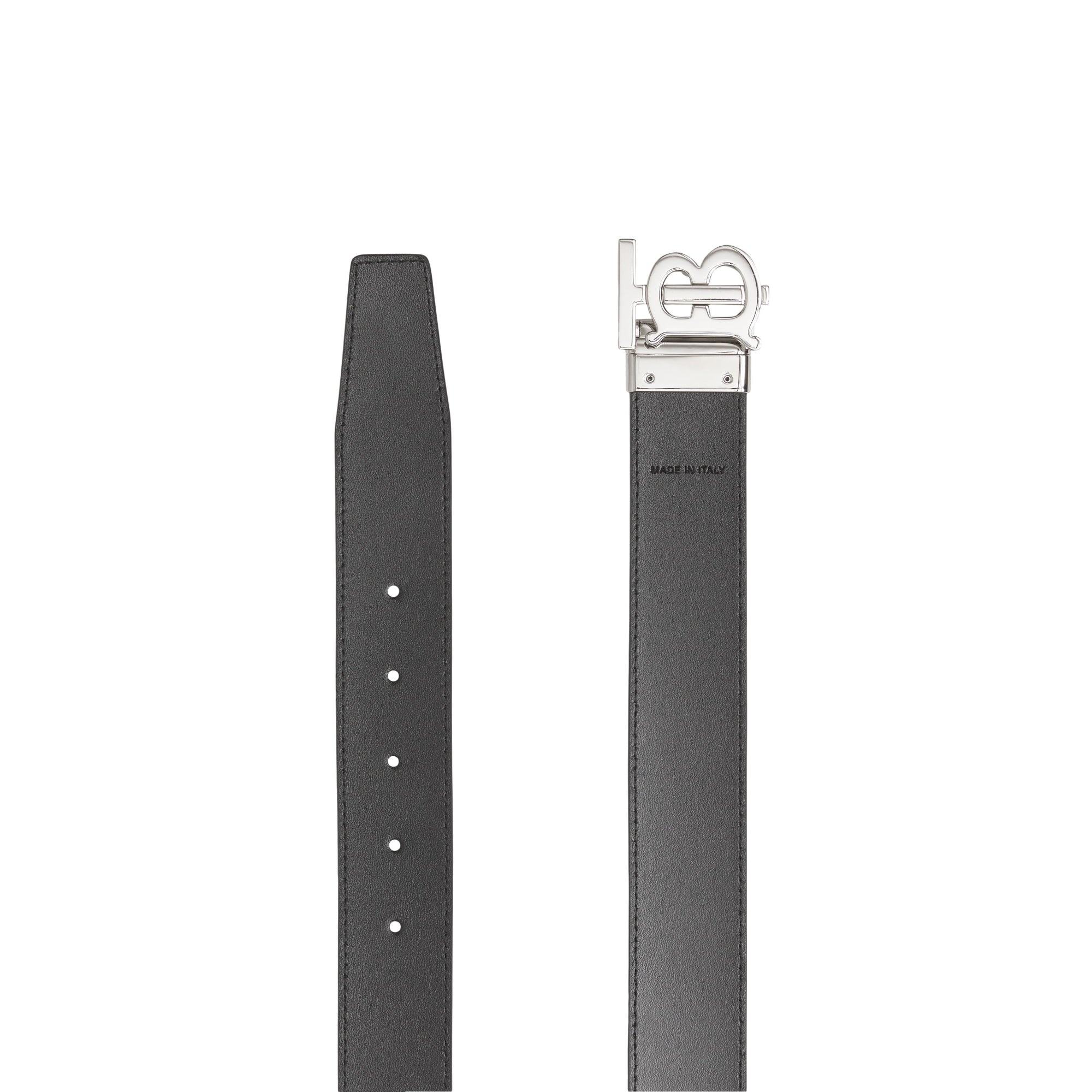 체크 레더 리버시블 TB 벨트 다크 버치 브라운