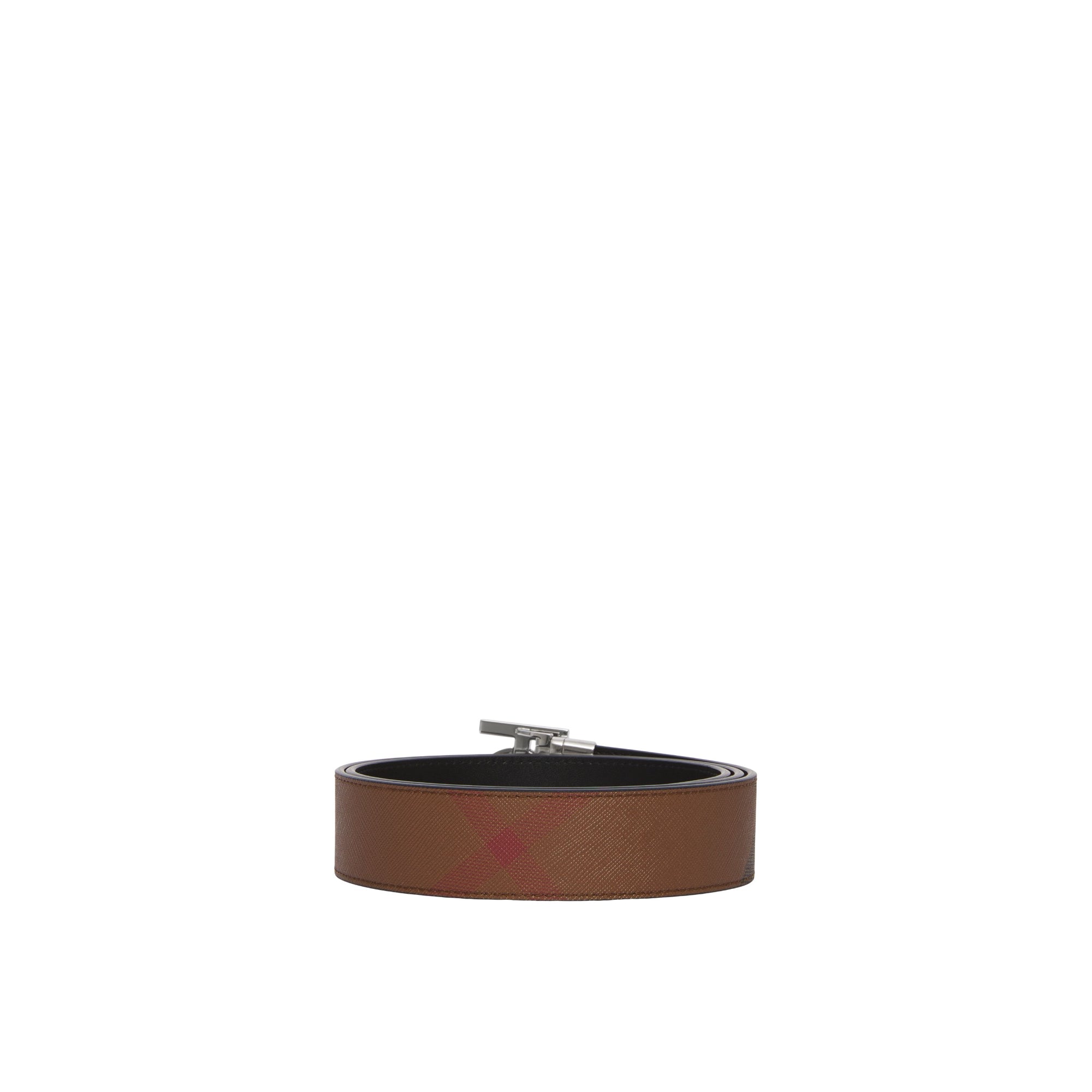 체크 레더 리버시블 TB 벨트 다크 버치 브라운