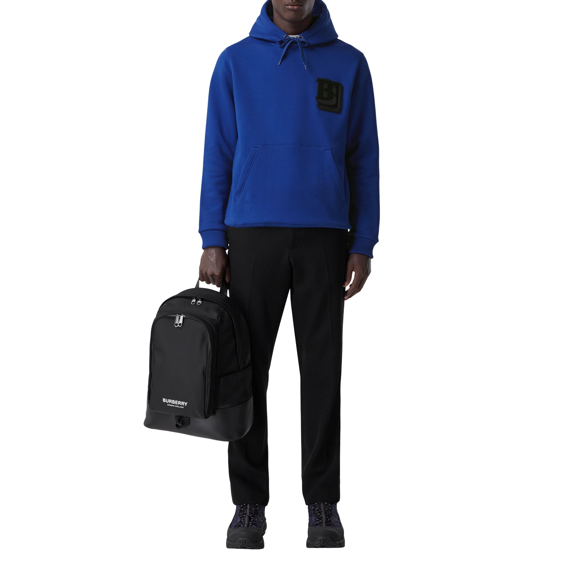 로고 그래픽 코튼 블렌드 후디 오셔닉 블루