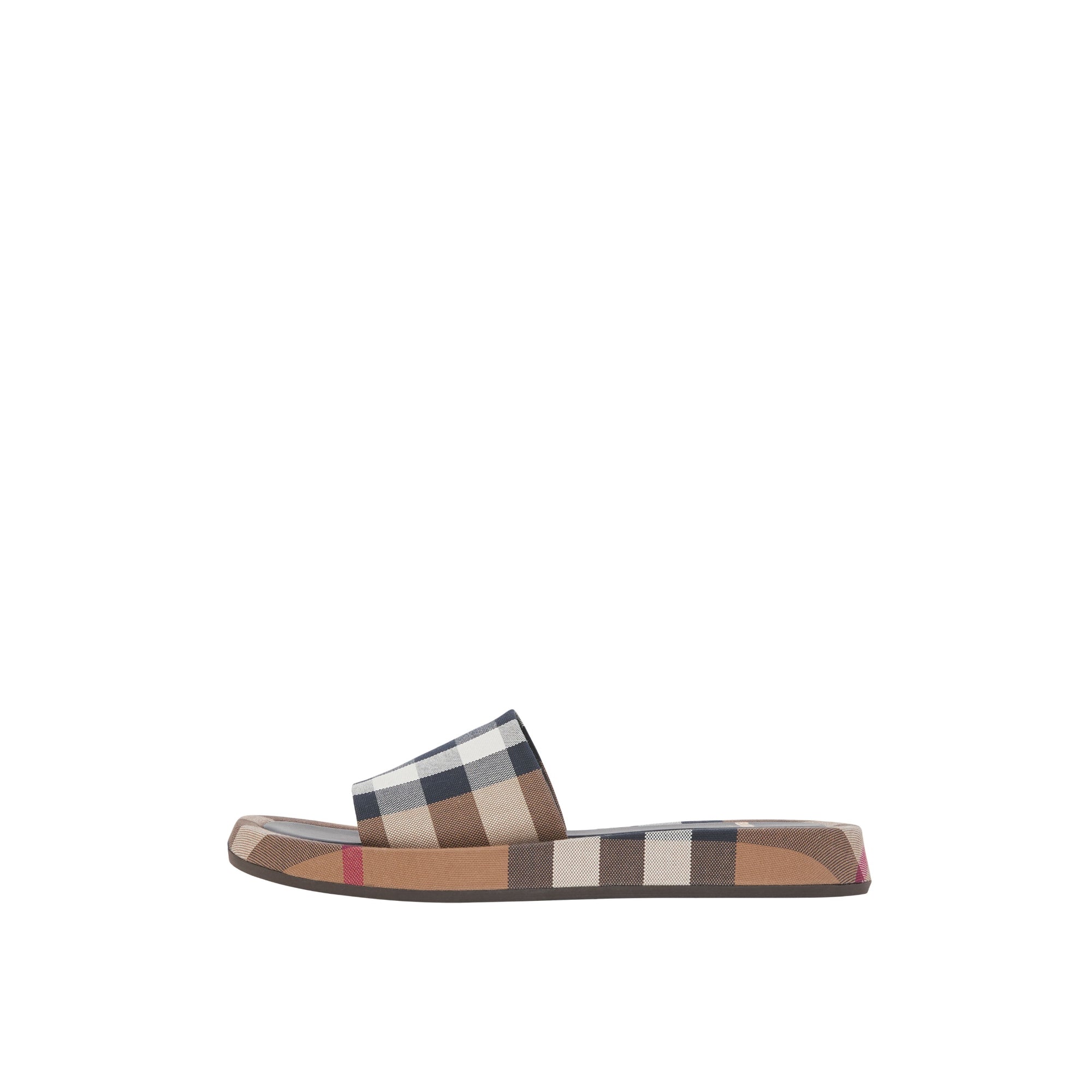 체크 코튼 슬라이드 버치 브라운