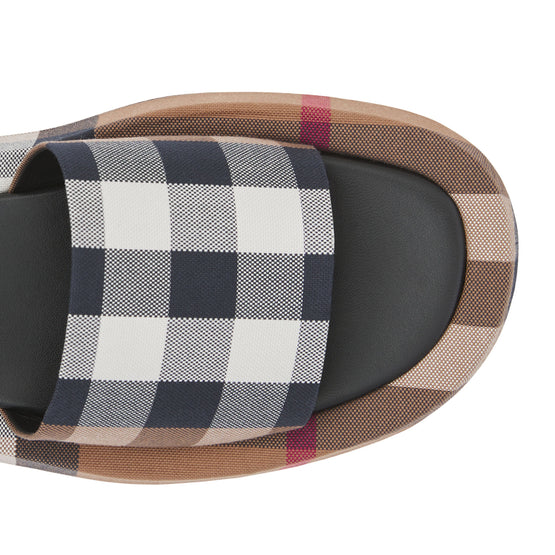 체크 코튼 슬라이드 버치 브라운