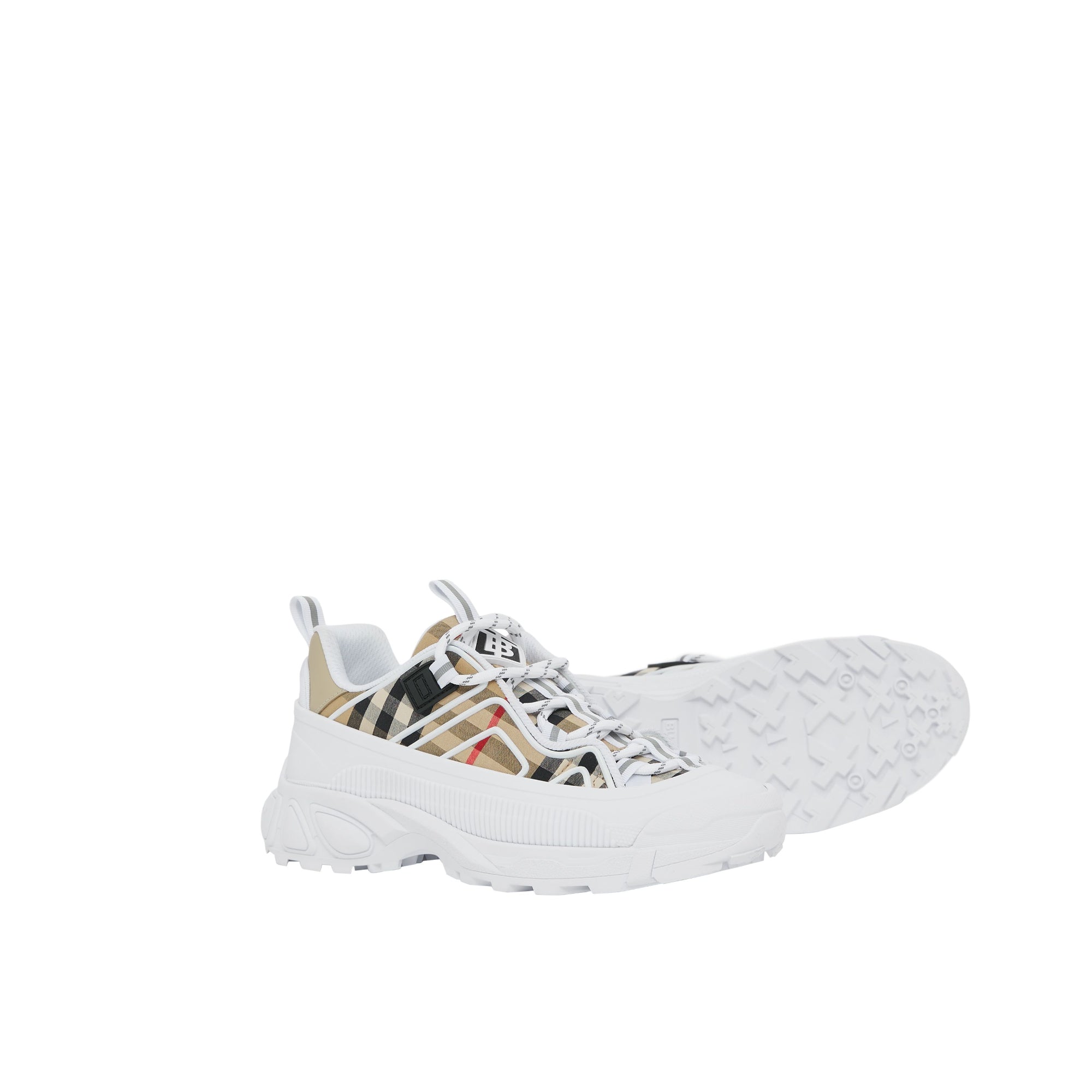 빈티지 체크 코튼 스니커즈 아카이브 베이지